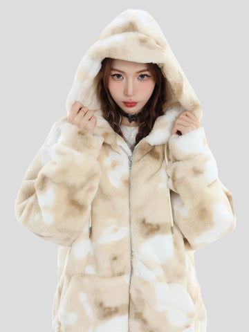 INS Tie-dye Plush Hooded Jacket