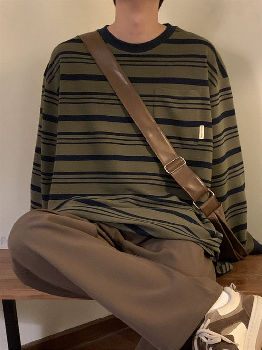 Nagawl Long Sleeves Crewneck Striped Shirt