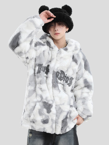 INS Tie-dye Gradient Plush Jacket