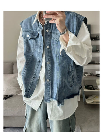 JM Fake Two-piece Spliced Shirt Denim Jacket