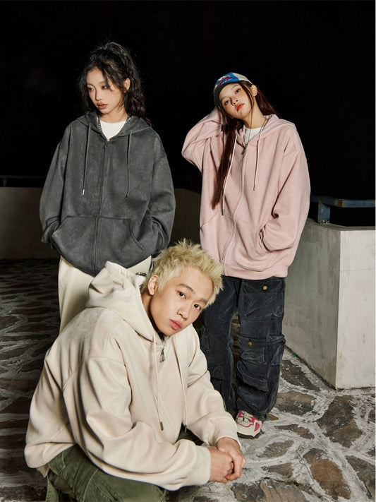 Manyston Suede Zip-up Hoodie