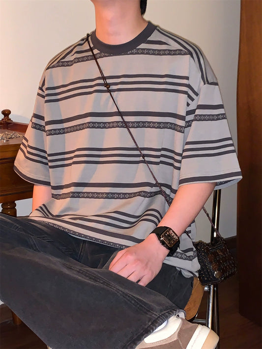 Nagawl Retro Crewneck Striped Tee