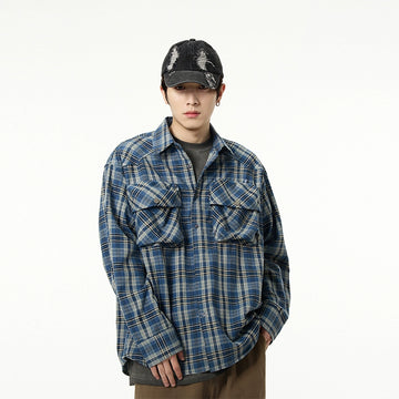 77Fight Retro Plaid Long-sleeved Shirt