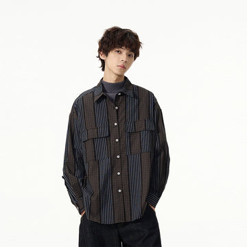 77Fight Retro Design Striped Shirt