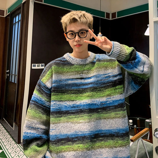 TIA Retro Striped Gradient Crewneck Sweater
