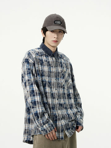 77Fight Denim Collar Plaid Shirt