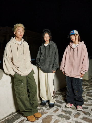Manyston Suede Zip-up Hoodie