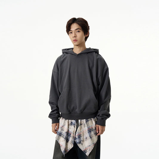 77Fight Plaid Hem Hoodie