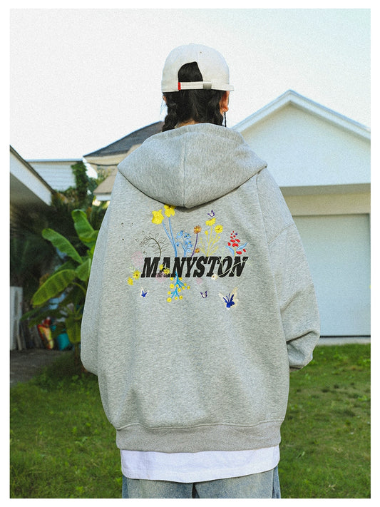 Manyston Embroidered Flowers Hoodie