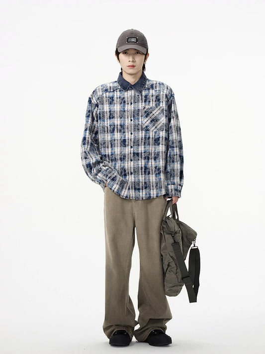 77Fight Denim Collar Plaid Shirt