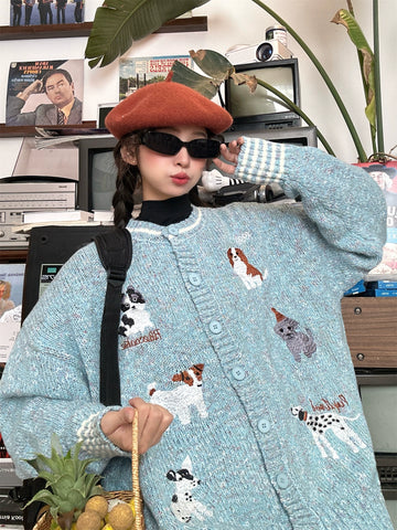 c2 Winter Dog Embroidered Cardigan