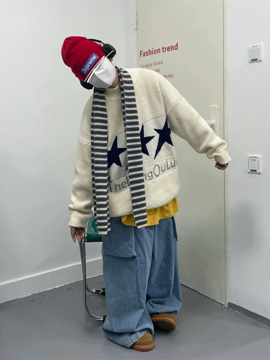 Jusho Triple Star Zip-up Knit Sweater