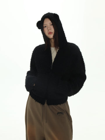 MASONPRINCE Fuzzy Bear Zip-up Hoodie