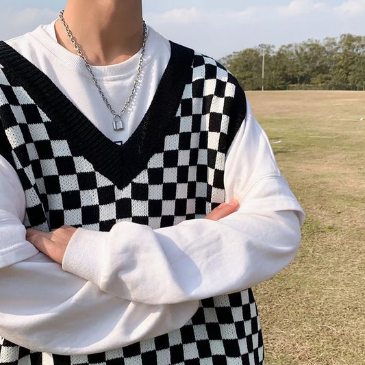 Knit Checkered Vest Sweater