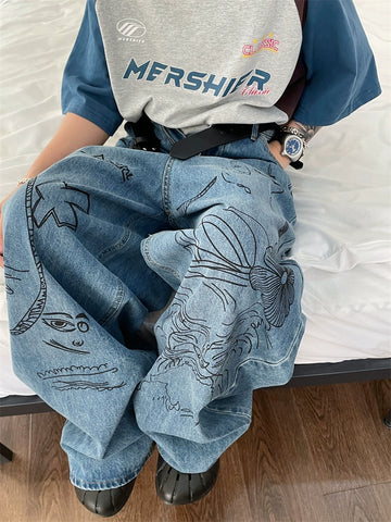 Jusho Hand Scribble Wide Jeans