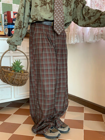 c2 Retro Plaid Straight Wide Casual Pants
