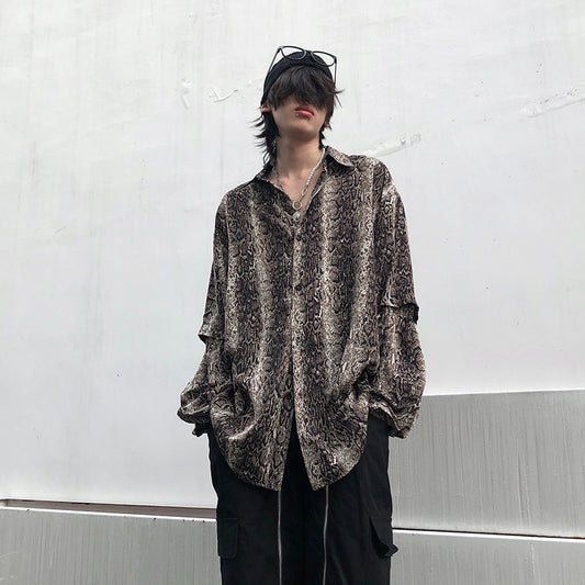 77Fight Detachable Sleeves Leopard Print Shirt
