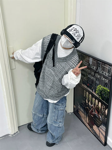 Jusho Retro Gradient  V-neck Knit Vest