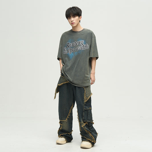 77Fight Distressed Frayed Star Jeans