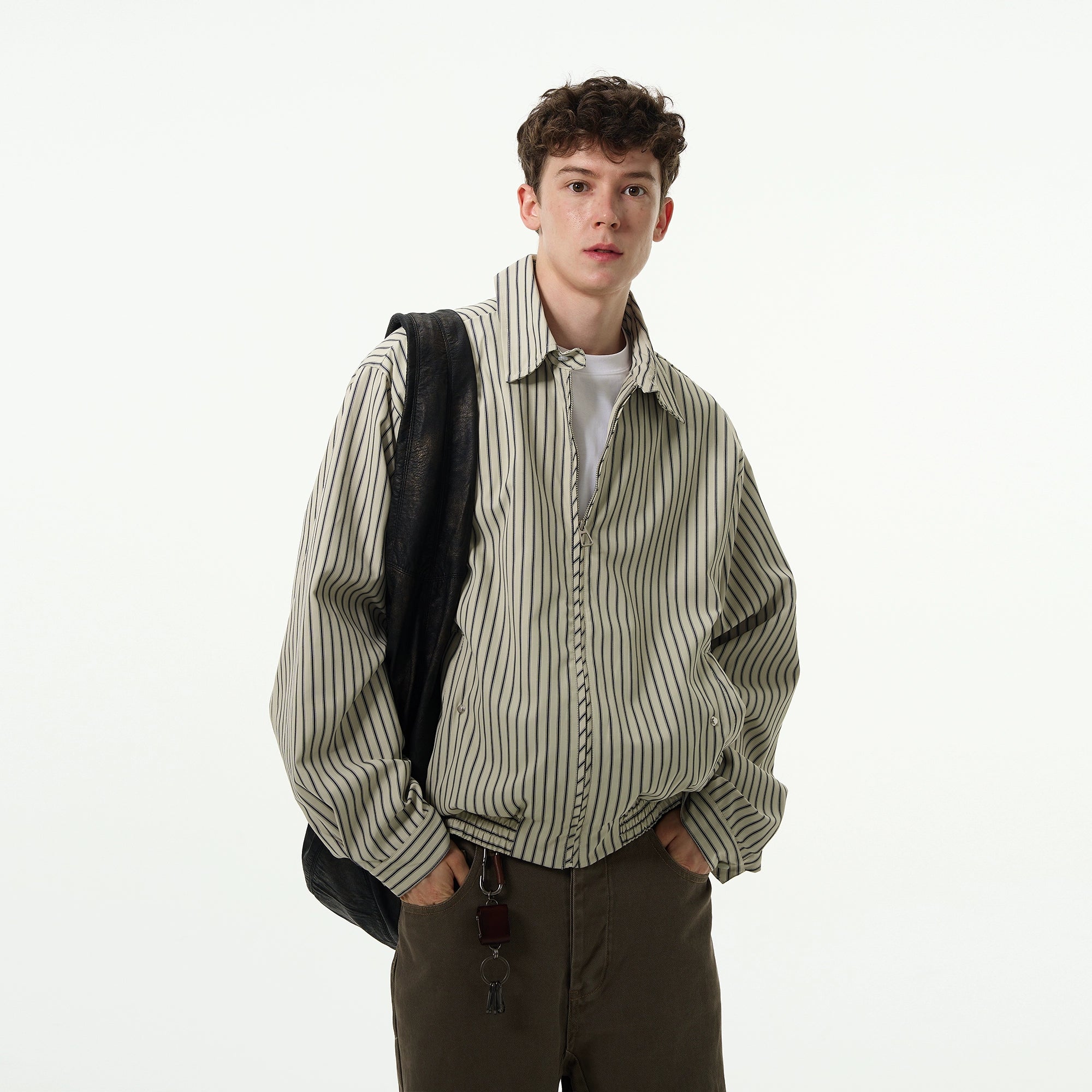 Madwitch Retro Striped Zip-up Shirt Jacket