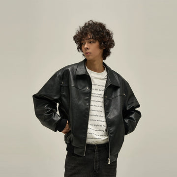 77Fight Drop Shoulder Leather Jacket