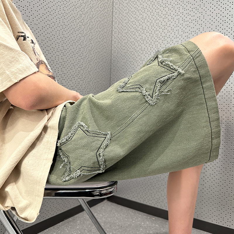 Star Patch Drawstring Denim Shorts
