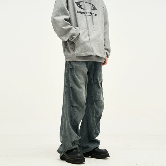 77Fight Irregular Pleated Jeans