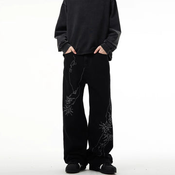 Madwitch Scribble Hand Embroidered Jeans