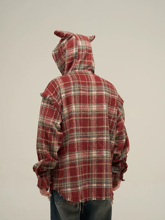 77Fight Plaid Devil Hooded Jacket