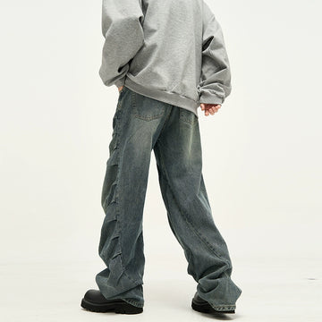 77Fight Irregular Pleated Jeans