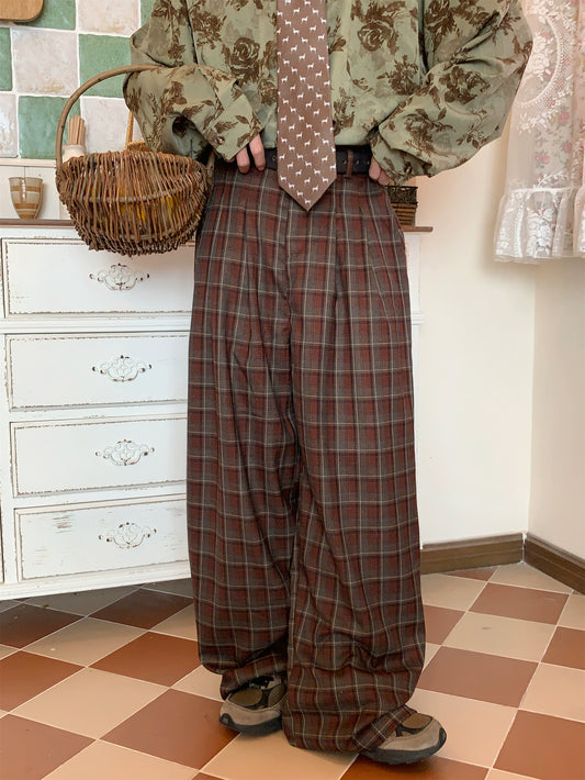 c2 Retro Plaid Straight Wide Casual Pants