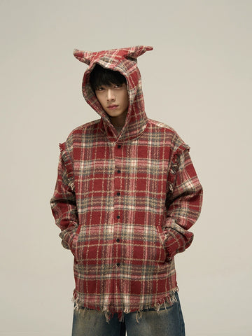 77Fight Plaid Devil Hooded Jacket