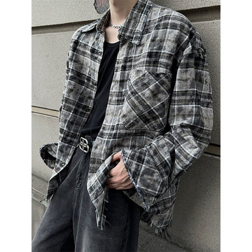 JM Distressed Raw Edge Plaid Shirt