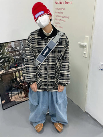 Jusho Plaid Zip Shirt Jacket