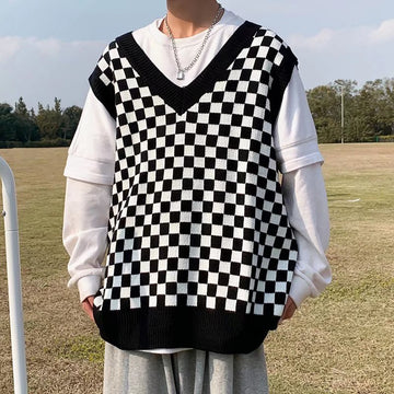 Knit Checkered Vest Sweater