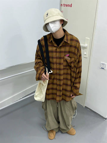 Jusho Retro Plaid Long Sleeves Shirt
