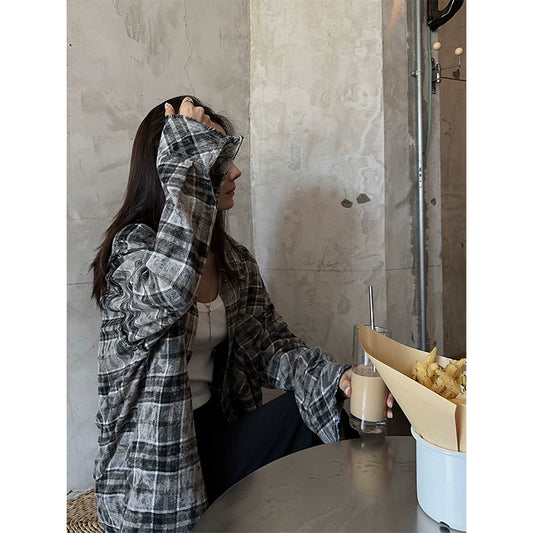 JM Distressed Raw Edge Plaid Shirt