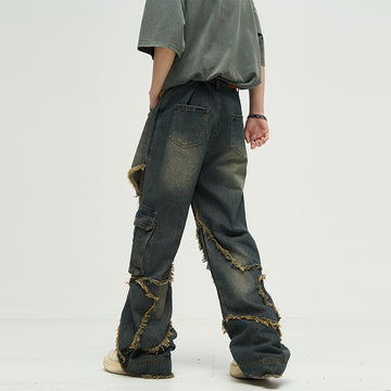 77Fight Distressed Frayed Star Jeans