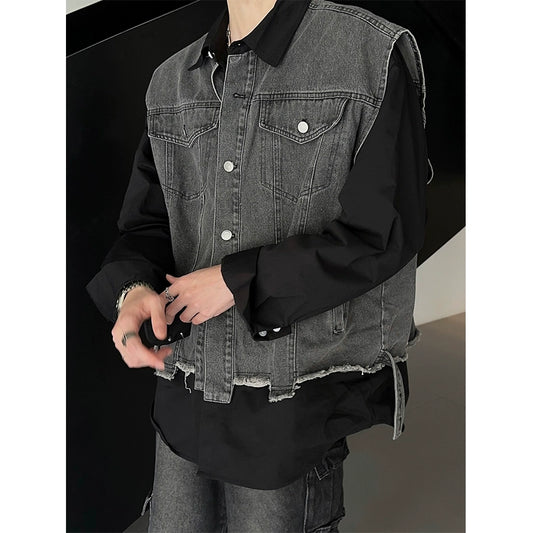 JM Fake Two-piece Spliced Shirt Denim Jacket