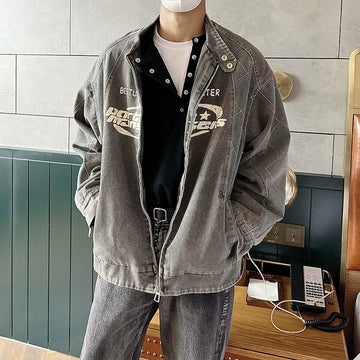 abc Washed Patched Print Denim Jacket