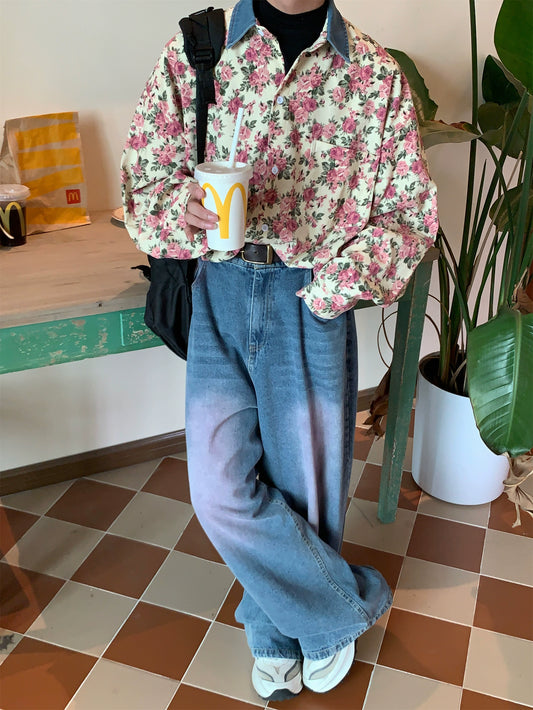 c2 Denim Neck Floral Vintage Shirt