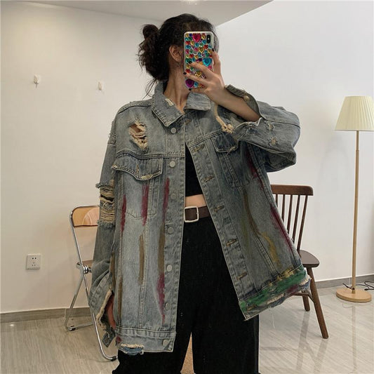 Painted Distressed Denim Jacket