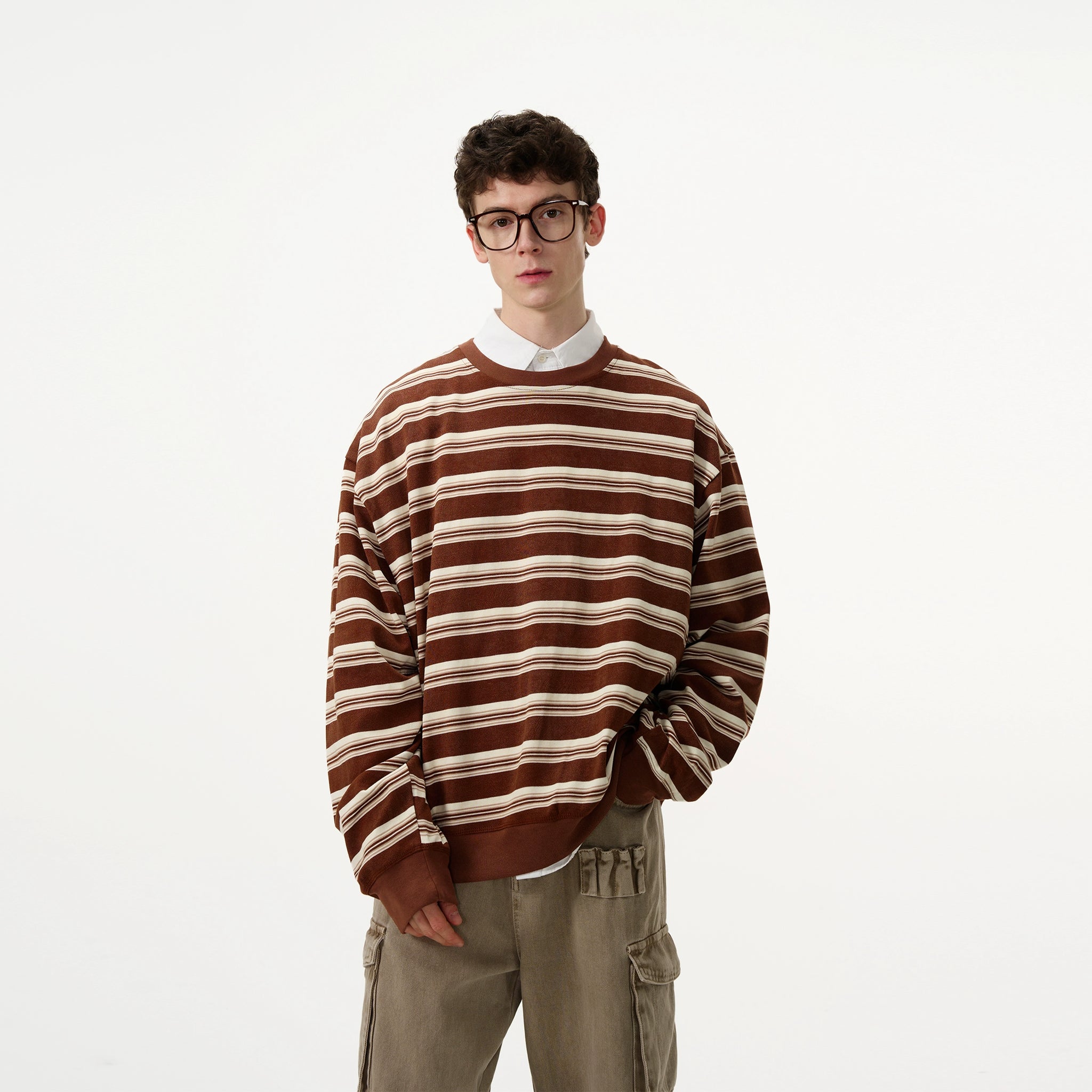 Madwitch Lazy Style Striped Crewneck Sweater