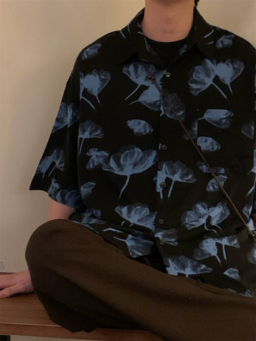 Nagawl Vintage Blue Flowers Shirt