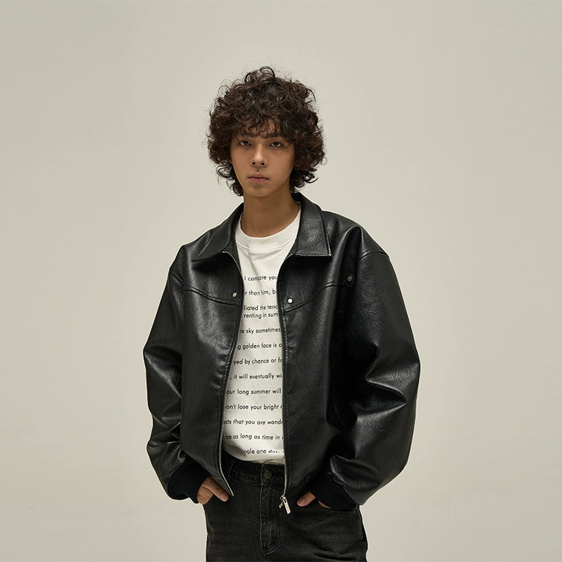 Retro Damaged Leather Jacket 短丈 海外ストリート 77Fight Retro Distressed Leather Jacket