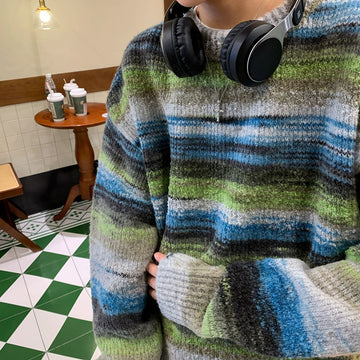 TIA Retro Striped Gradient Crewneck Sweater