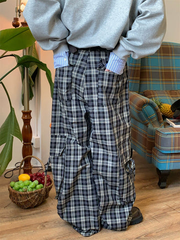 c2 Contrasting Plaid Wide Leg Casual Pants