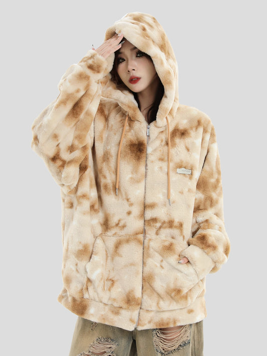 INS Tie-dye Plush Hooded Jacket