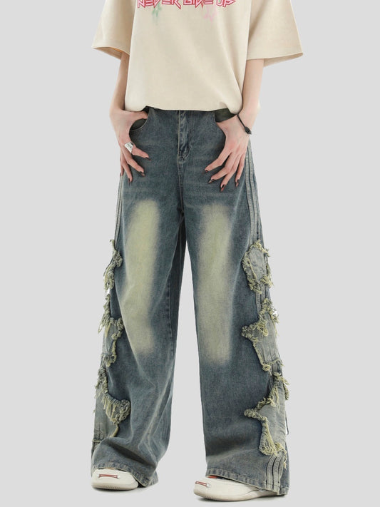 INS Raw-edged Star Stripe Jeans