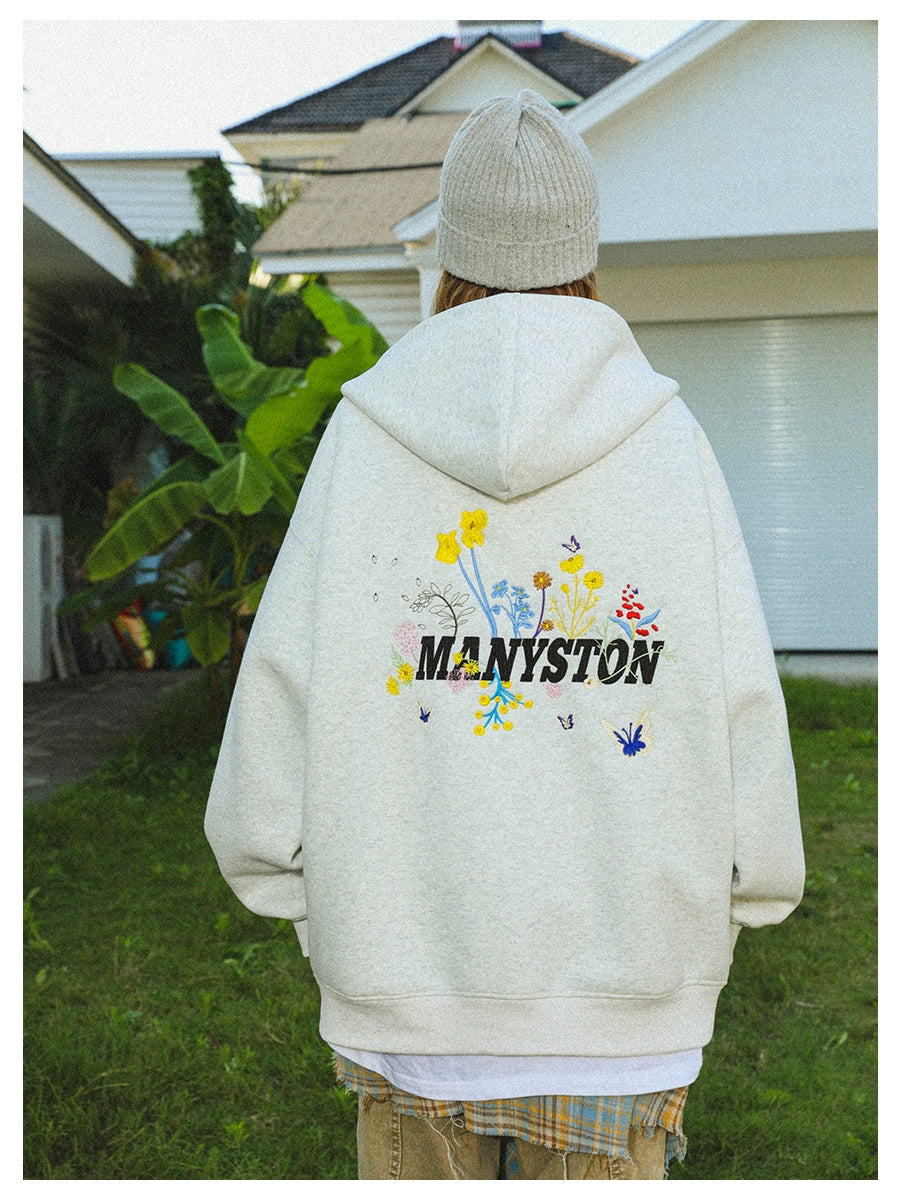 Manyston Embroidered Flowers Hoodie